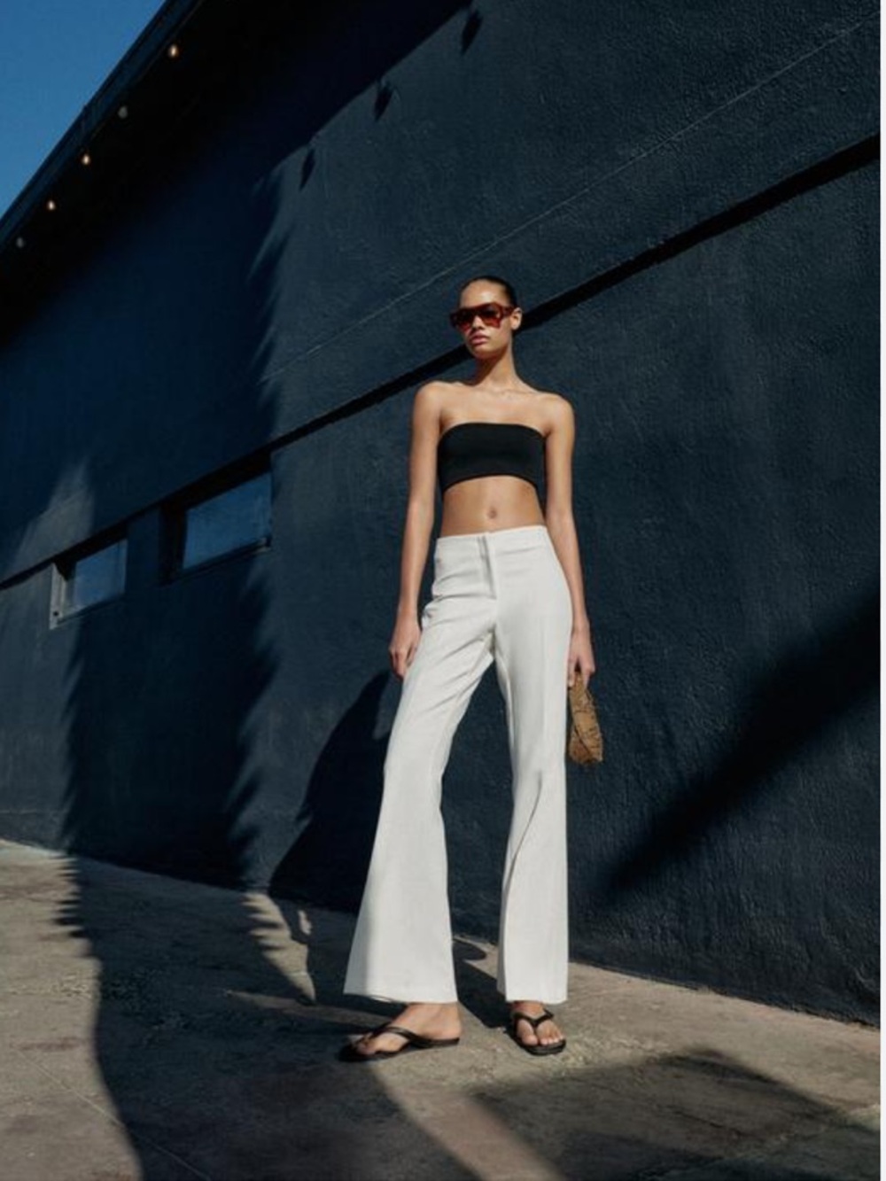 ZARA Minimalist White Flared Dress Pants High Waisted Creased Size Large - Picture 14 of 14
